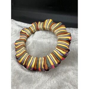 Vintage Polymer Clay Bangle Bracelet Stripes Statement Couture 8"